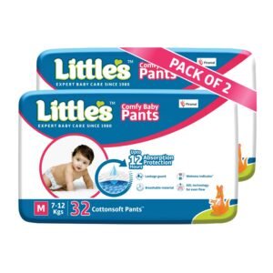 Little’s Baby Pants Diapers with Wetness Indicator and 12 Hours Absorption, Medium (M), 7-12 kg, 64 Count